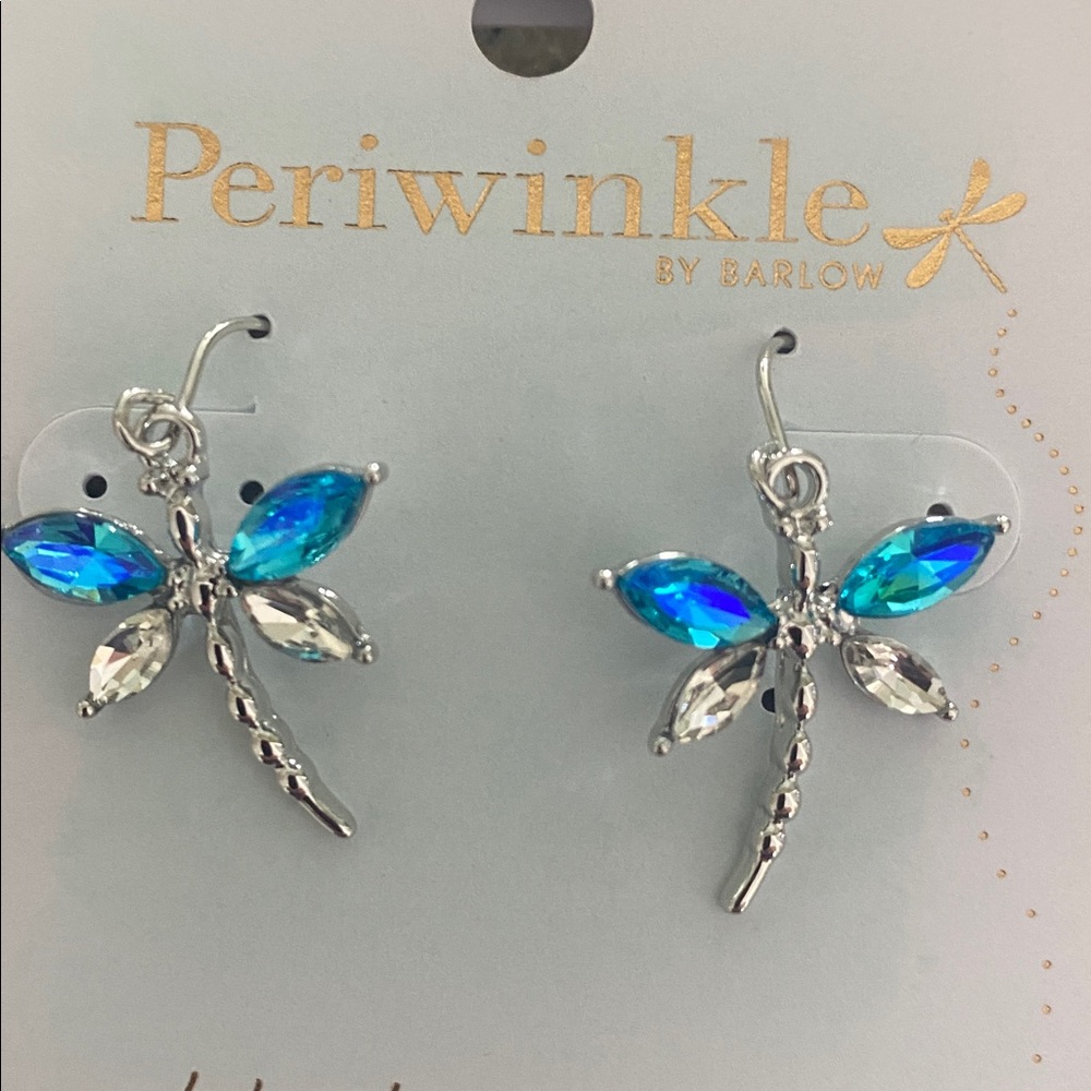 Iridescent Blue & clear Dragonfly Dangle Earrings by Periwinkle by Barlow NWT